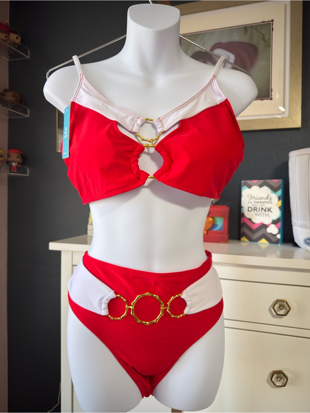 Cupshe Red and White Ring-Accent Bikini Set